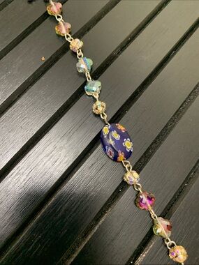 Handmade Multicolor crystal Bracelet with Blue Floral Focal